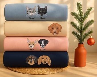 Custom Dog Face Embroidered Sweatshirt or Hoodie, Custom Pet Gift, Dog &Cat Mom Gift, Pet Memorial Gift, Made in USA
