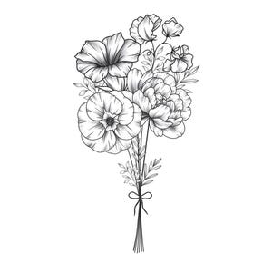 Custom Birth Flower Bouquet, Family Birth Month Tattoo Design, Up to 15 flowers