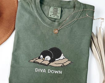 Funny Penguin Embroidered Shirt, Cozy Reader T-shirt, Book Lover Tee, Cute Reading Penguin tshirt, Book Club Gift, Minimal Bookish Apparel
