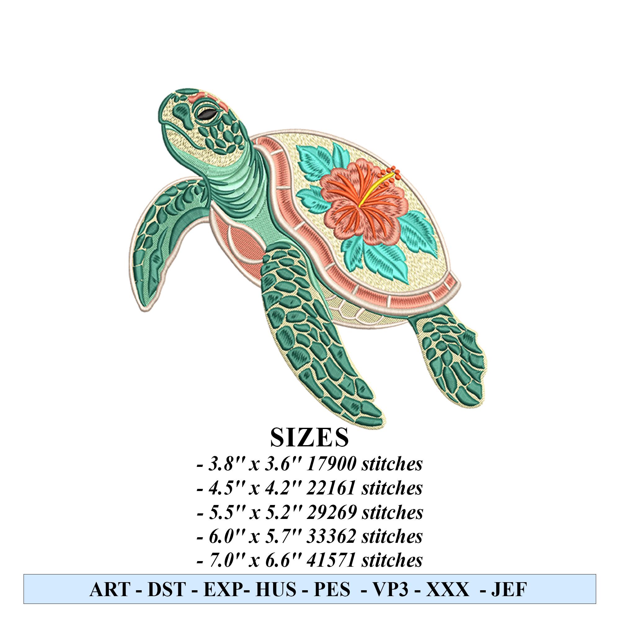 Sea Turtle Embroidery Design, Floral Sea Turtle Embroidery File, Ocean ...