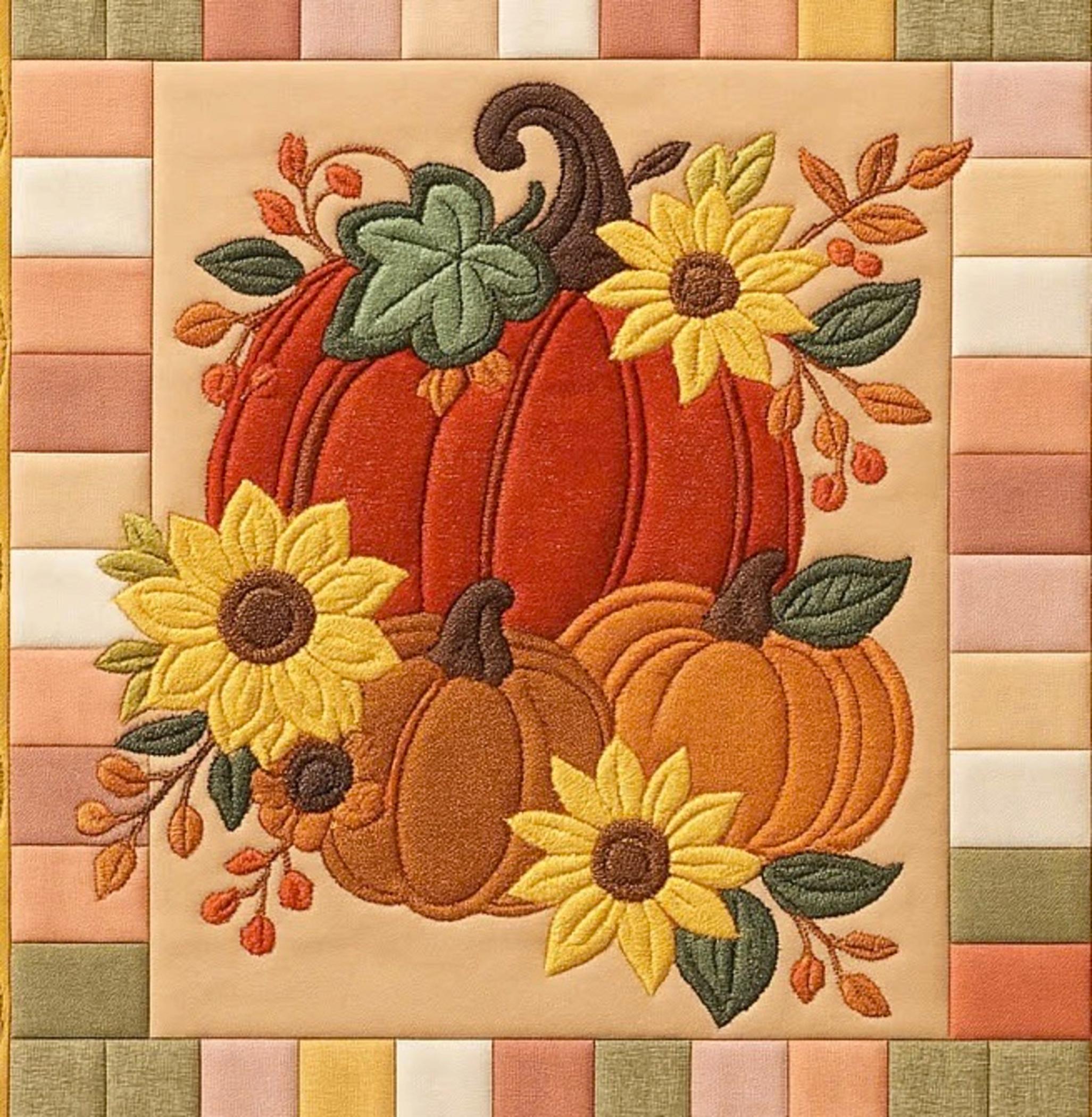 Fall Pumpkin Embroidery Design With Sunflowers, Autumn Harvest Machine ...