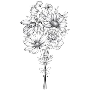 Custom Birth Flower Bouquet, Family Birth Month Tattoo Design, Up to 15 Flowers, Flower Bouquet Print, Floral Tattoo Design Digital Download