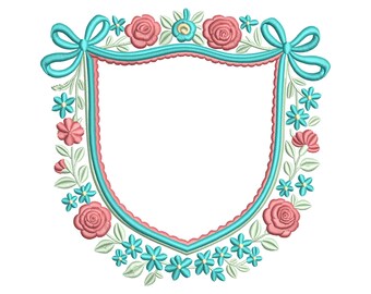 Pastel Floral Crest Embroidery Design, Vintage Baby Name Frame or Wedding Monogram, 6 Sizes, Digital Download