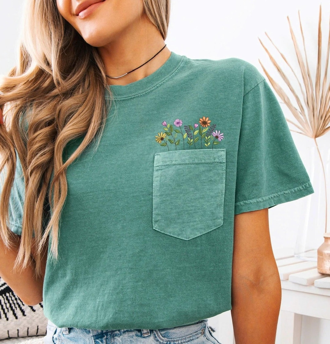 Embroidered Shirts Comfort Colors Floral Tshirt Wildflower
