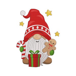 Christmas Gnome Embroidery Design, Cute Gnome Machine Embroidery File, Digital Download