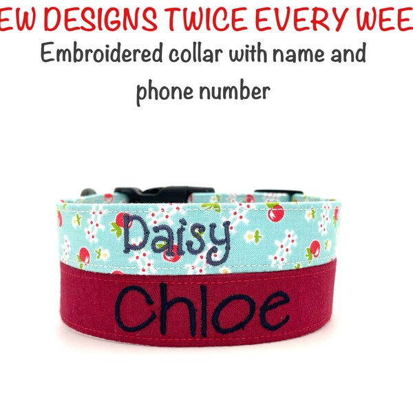 Embroidered Dog Collar With Name and Number Etsy