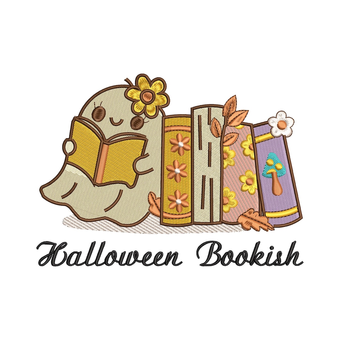 Bookish Ghost Embroidery Design Fall Halloween Reading Stitch File Cute ...