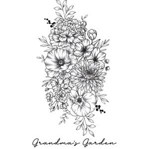 Custom Birth Flower Bouquet Tattoo Birth Month Flower Tattoo Family Custom Tattoo Grandma Garden Personalized Tattoo Design Digital Download