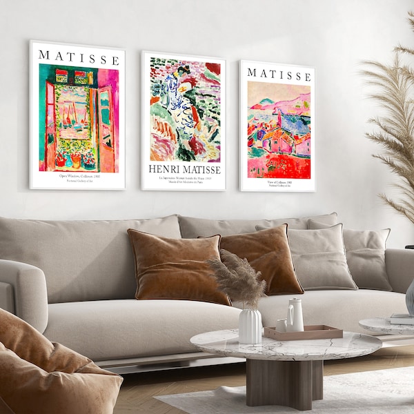 Matisse print set van 3, Matisse kunst aan de muur, tentoonstellingskunst, kunst aan de muur uit het midden van de eeuw, landschapskunst, afdrukbare poster, digitale print, D7-89