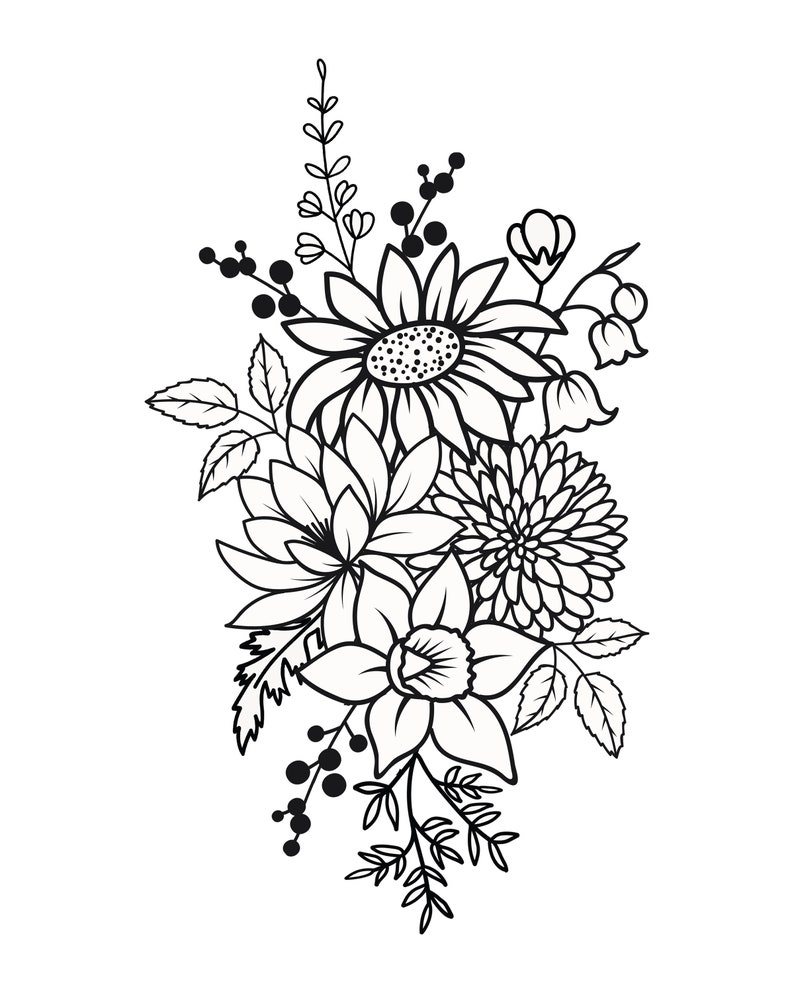 Aangepaste bloem geboortemaand, geboortebloem aangepaste tatoeage, familieboeketontwerp, aangepaste tattoo ontwerpcommissie, verjaardag bloem tattoo ontwerp afbeelding 2