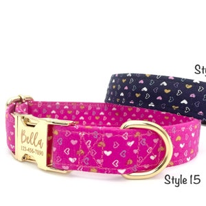 Heart Dog Collar Personalized, Pink Tea and Purple Dog Collar, Laser Engraved Metal Buckle Dog Collar, Floral Dog Collar, Dog Collar Fall