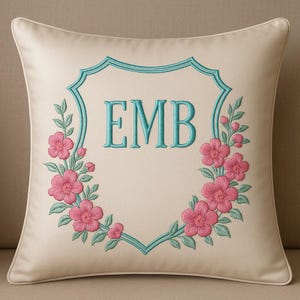 Écusson floral cadre motif de broderie écusson cadre bannière pour bébé nouveau-né motif de broderie machine bordure florale élégante pour monogramme et initiale