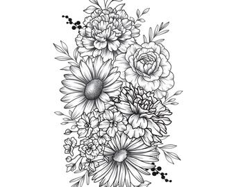 Custom Birth Flower Bouquet Tattoo Birth Month Flower Tattoo Family Custom Tattoo Grandma Garden Personalized Tattoo Design Digital Download