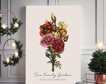 Custom Birth Flower Bouquet, Family Birth Month Tattoo Design, Up to 15 Flowers, Flower Bouquet Print, Floral Tattoo Design Digital Download
