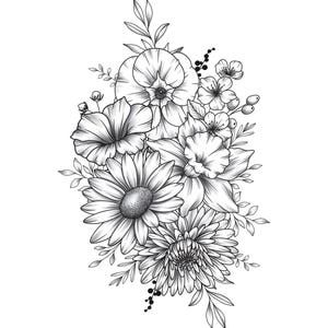 Custom Birth Flower Bouquet Tattoo Birth Month Flower Tattoo Family Custom Tattoo Grandma Garden Personalized Tattoo Design Digital Download