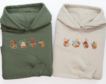 Fall Mushroom Embroidery Shirt Embroidered Autumn Sweatshirt, Colorful Forest Hoodie, Botanical Gift for Nature Lover, MADE IN USA