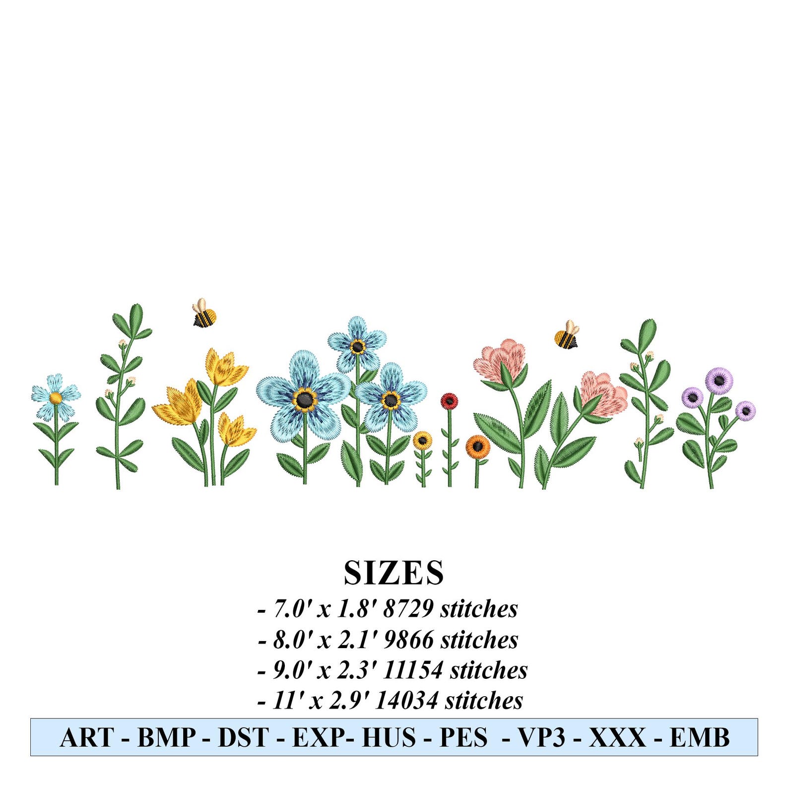Floral Embroidery Pattern, Bundle Wildflower Meadow Machine Embroidery ...