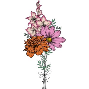 Custom Birth Flower Bouquet, Family Birth Month Tattoo Design, Up to 15 Flowers, Flower Bouquet Print, Floral Tattoo Design Digital Download