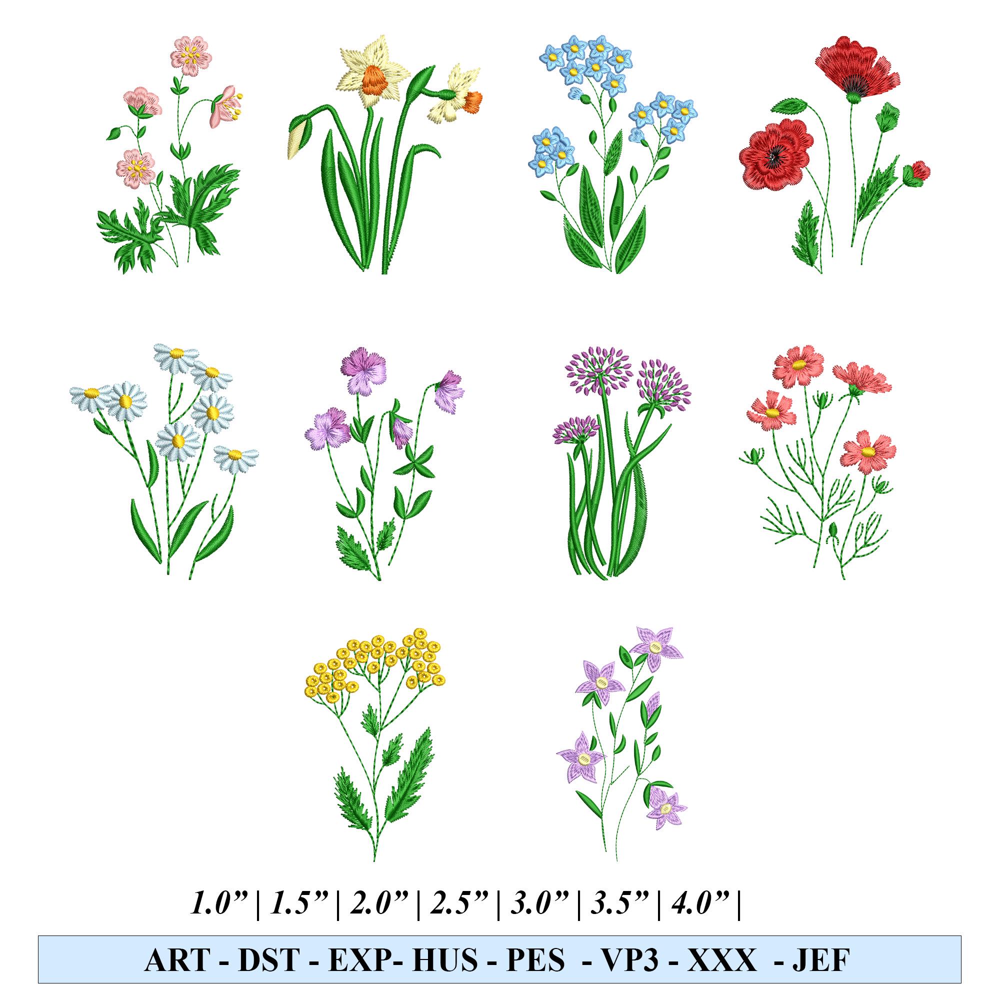 10 Mini Flowers Machine Embroidery Designs Set of 10, Mini Floral ...