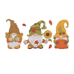 Fall Gnome with Pumpkin Embroidery Design, Gnomes with Autumn Leave Embroidery Design, Machine Embroidery Design, Digital Download, 4 Sizes