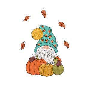 Fall Gnome with Pumpkin Embroidery Design, Thanksgiving Gnome Embroidery File, Autumn Machine Embroidery File, 3 sizes