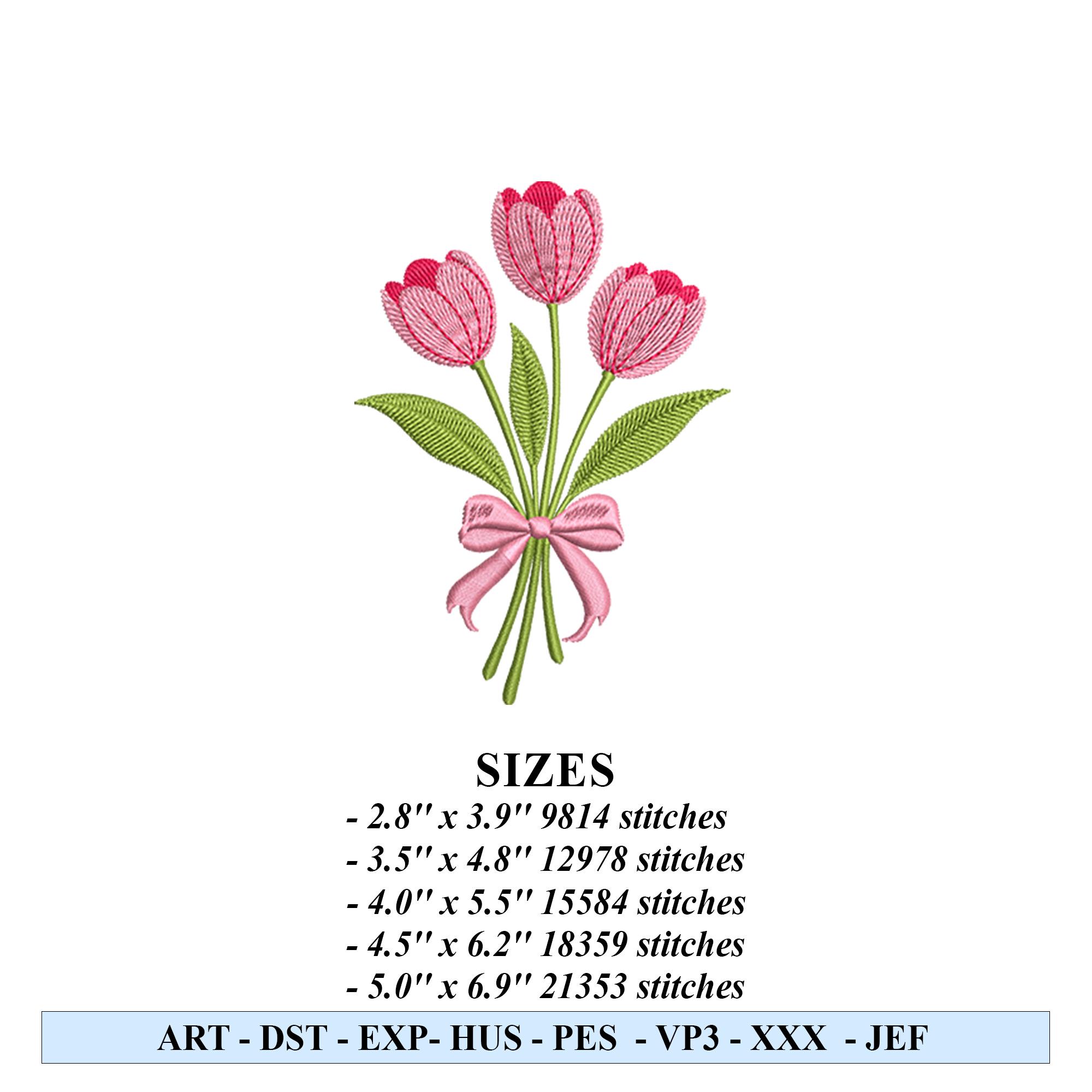 Pink Tulip Flower Embroidery Design, Spring Floral Machine Embroidery ...