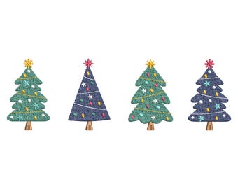Bordado de máquina de árvores de Natal, design de bordado alegre e brilhante, arquivos de bordado de máquina de árvores de Natal, 4 tamanhos, download instantâneo