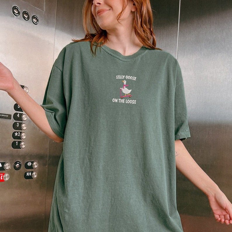 Comfort Colors Embroidered Shirt Silly Goose on the Loose Tshirt Goose