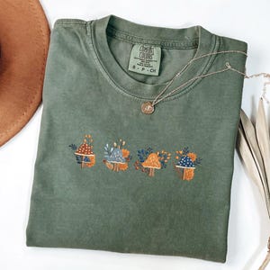 Mushroom Shirt Embroidered Comfort Colors Mushroom With Berries, Mushroom Tshirt Embroidered, MADE IN USA