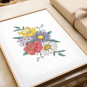 Custom Birth Flower Bouquet, Family Birth Month Tattoo Design, Up to 15 Flowers, Flower Bouquet Print, Floral Tattoo Design Digital Download