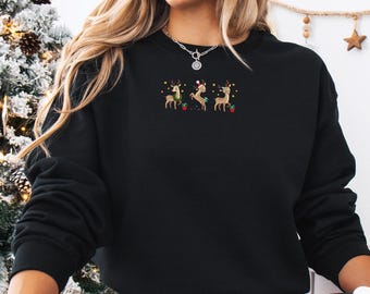 Christmas Reindeer Embroidered Sweatshirt | Funny Holiday Shirt | Cozy Winter Hoodie | Cute Animal Lover Christmas Gift |MADE IN USA