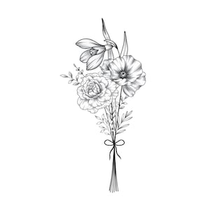 Benutzerdefinierte Geburt Blumenstrauß, Familie Geburtsmonat Tattoo-Design, bis zu 15 Blumen, Blumenstrauß-Druck, Floral Tattoo Design Digitaler Download