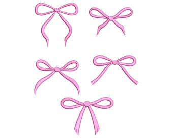 Mini Bow Embroidery Design Set of 5, Mini Bow Machine Embroidery design, Ribbon Bow Tie Embroidery Design File, Satin Stitch Bow, 7 Sizes
