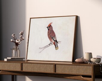 Vintage Rustic Winter Bird Cardinal Watercolor, Farmhouse Nursery Decor, Neutral Country Wall Art PRINTABLE Digital Download, B39