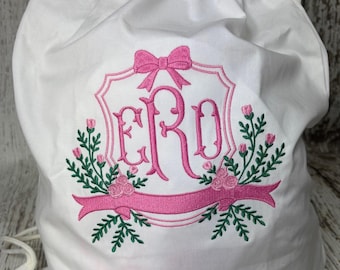 Elegant Floral Crest Frame Embroidery Design, Pink Bow Rose Frame for Monogram, Wedding, Baby Blanket, Digital Download