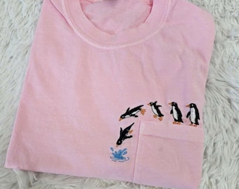Funny Penguin Embroidered Pocket Tee Comfort Colors Cute Penguin Diving Shirt, Funny Ocean Animal Shirt Gift for Nature Lover MADE IN USA