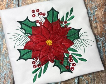 Christmas Poinsettia Embroidery Design, Holiday Flower Embroidery Machine, Xmas Embroidery Pattern, Christmas Embroidery File