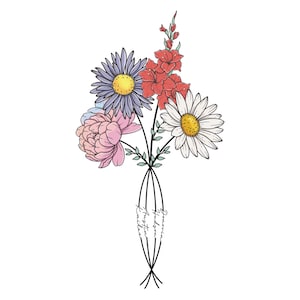Custom Birth Flower Bouquet Tatoo with name, Family Birth Month Tattoo Design, Floral Tattoo Design Digital Download