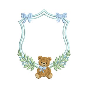 Bear Crest Frame Embroidery Design Baby Banner Crest Frame Embroidery File Newborn Birthday Frame Baby Girl Baby Boy Wreath Crest Frame