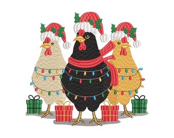 Kerst lichte kip borduurwerk ontwerpen, grappig kip borduurbestand, Thanksgiving kip, vakantie kerst machineborduurwerk
