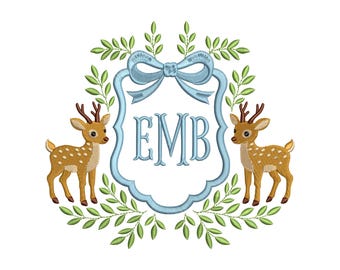 Deer Crest Frame Embroidery Design Newborn Banner Crest Frame Embroidery File DST Monogram Frame Machine Embroidery Digital Download 7 Sizes