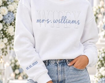 Embroidered Wifey Hubby Sweatshirt, Personalized Wedding Gift, Future Mrs Crewneck, Personalized Mr and Mrs Sweatshirt
