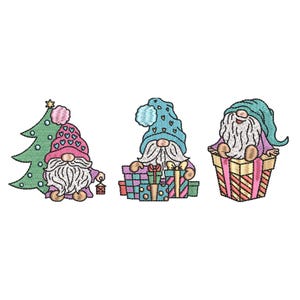 Christmas Gnomes Embroidery Design, Santa Gnome Embroidery File, Holiday Embroidery Design, Digital Download