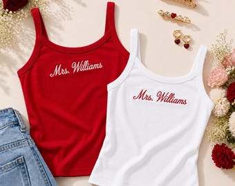 Mrs. Tank Top Personalized, Embroidered Tank, Custom Your Own Text, Bachelorette Outfit, Made in USA