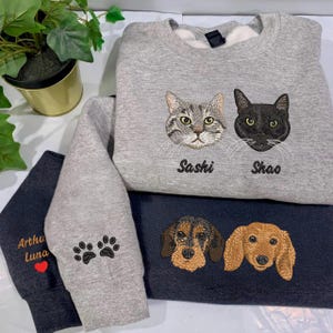 Huisdier geborduurd sweatshirt met foto, aangepaste hondenhoodie geborduurd kattenshirt cadeau voor huisdiereigenaar, hondenmoeder cadeau voor kattenliefhebber, MADE IN USA