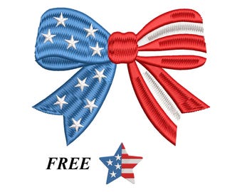 Amerikanische Flagge Schleife Stickmuster, USA Flagge gestickt Stickmuster zum 4.Juli, Gedenktag Stichmuster Stickdatei, 5 Größen, Digital Download