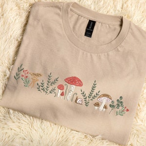 Embroidered Mushroom Sweatshirt, Botany Embroidered Tshirt, Cottage Core Embroidery Hoodie, Embroidered Mushroom Crew Neck, MADE IN USA