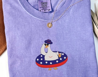 Comfort Colors Embroidered Shirt Silly Goose, 4th of July Tshirt Sweatshirt, Funny Shirt Gift, USA Graphic Tee, MADE in USA