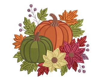 Fall Pumpkin Embroidery Design, Autumn Floral Harvest Stitch, Thanksgiving Decor, Digital Download, 6 Sizes, Fall Design 2025 NEW ARRIVAL