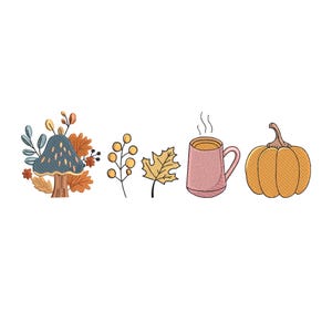 Fall Embroidery Design, Mushroom Embroidery file, Autumn Leaves with Pumpkin and Mushroom Embroidery Pattern, Machine Embroidery